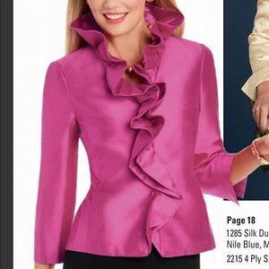 Nina Mclemore 100% Dupioni Silk Ruffle Jac…